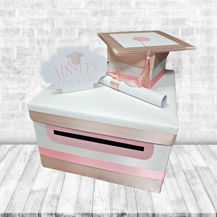 White, Champagne, and Pink Grad Card Box
