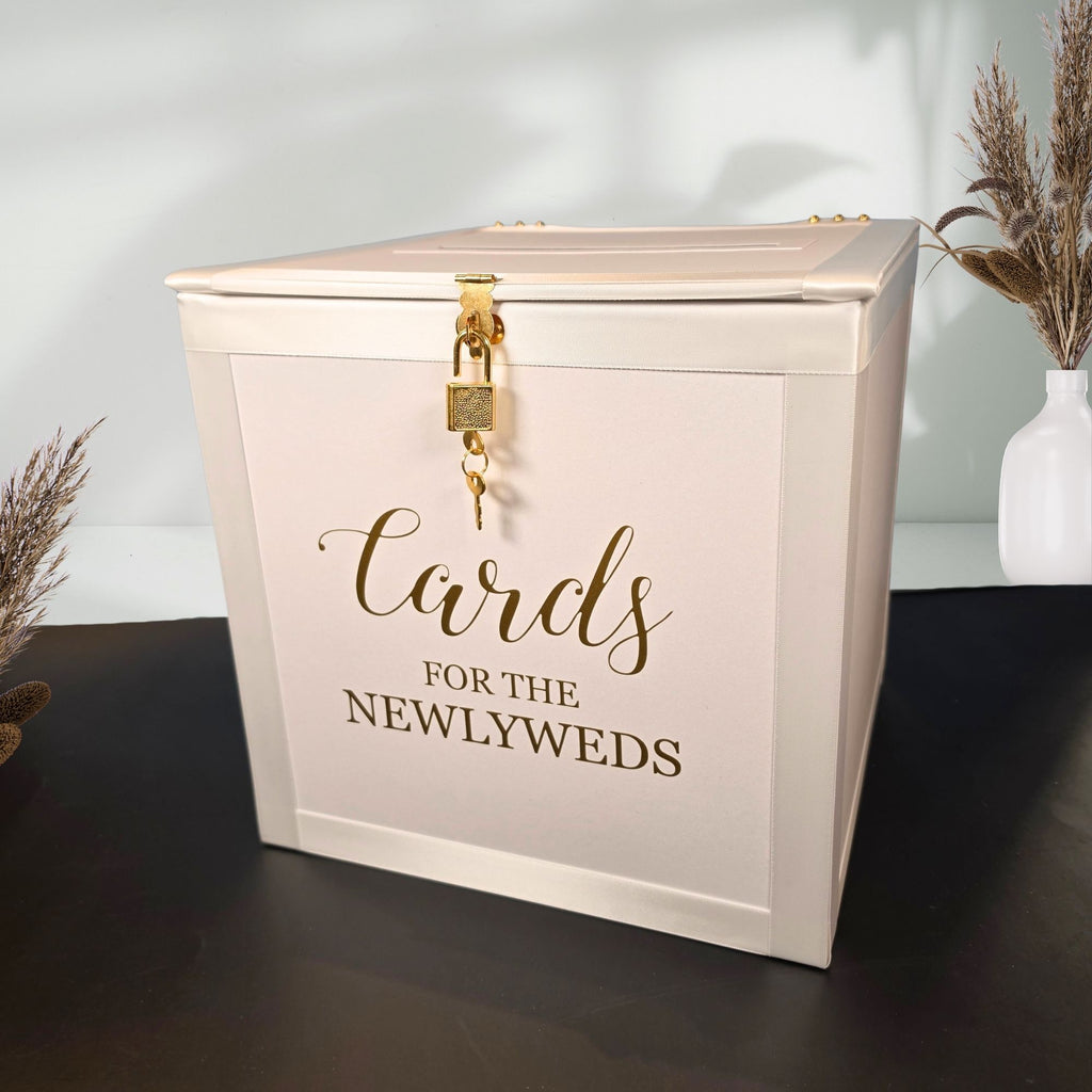 White and Gold Locking Wedding Card Box