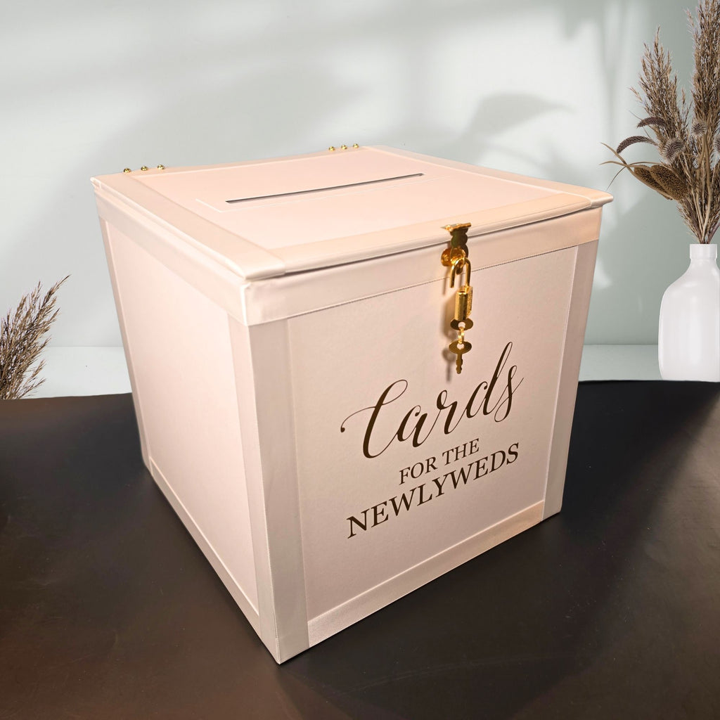White and Gold Locking Wedding Card Box