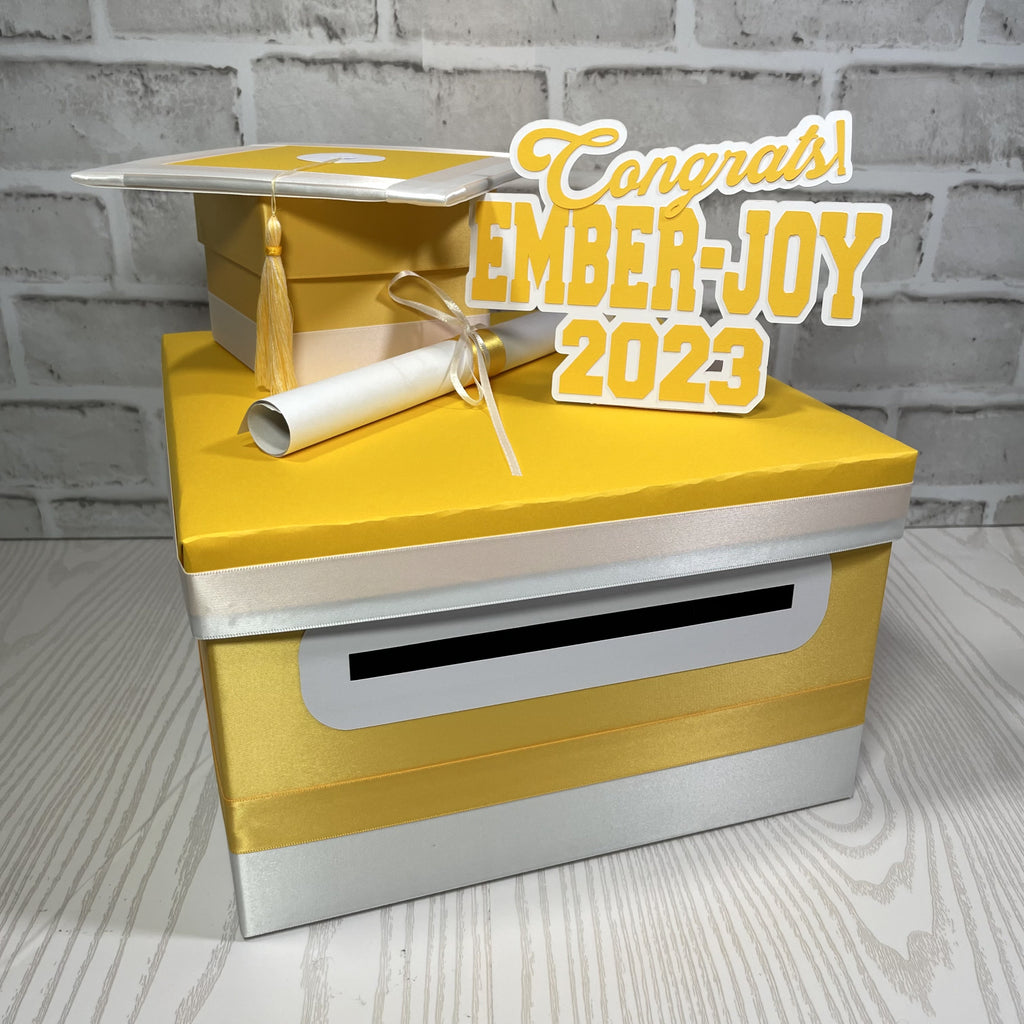 Yellow Gold & White 10x10 Graduation Card Box