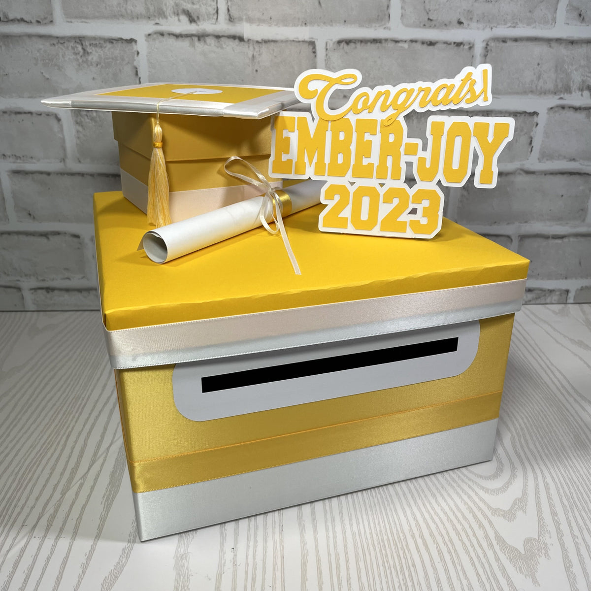 Yellow Gold & White 10x10 Graduation Card Box
