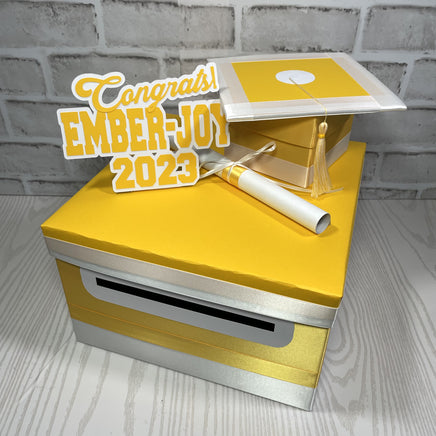 Yellow Gold & White 10x10 Graduation Card & Money Box