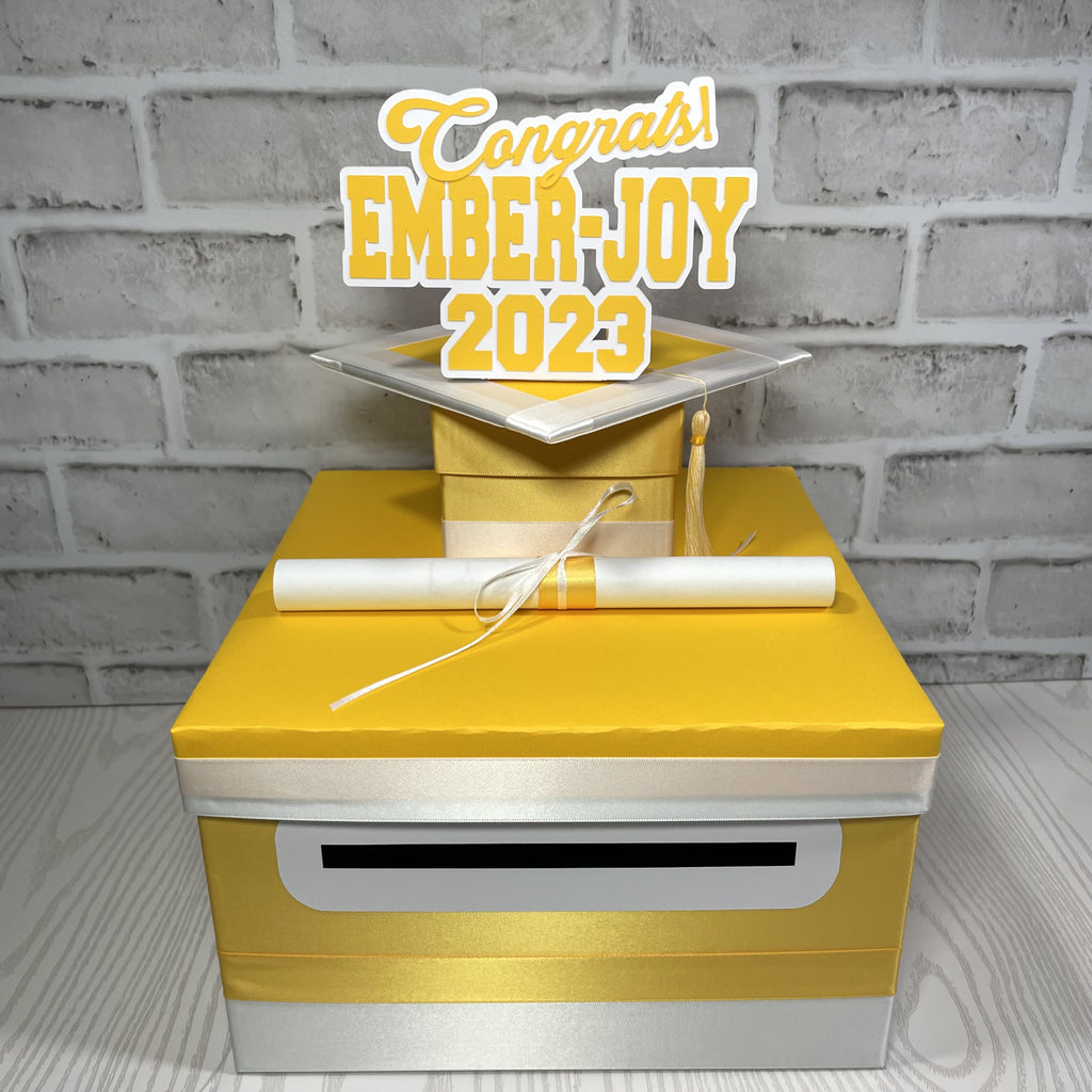 Yellow Gold & White 10x10 Graduation Money Box