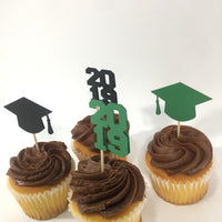 Graduation Cupcake Toppers - Green, Black
