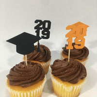 Graduation Cupcake Toppers - Orange, Black
