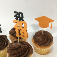 Graduation Cupcake Toppers - Orange, Black
