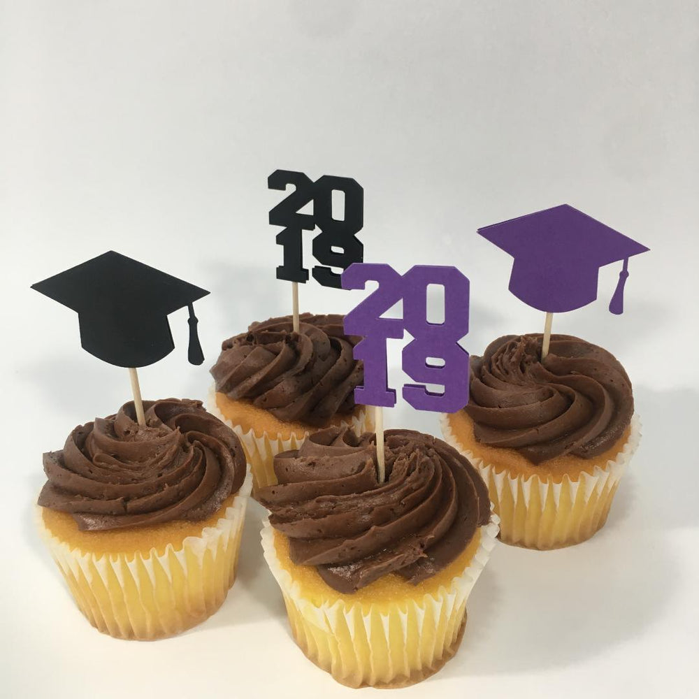 Purple & Black Graduation Cupcake Toppers