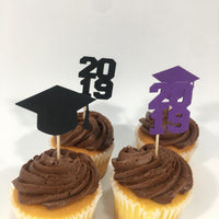 Graduation Cupcake Toppers - Purple, Black
