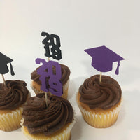 Graduation Cupcake Toppers - Purple, Black
