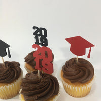 Graduation Cupcake Toppers - Red, Black
