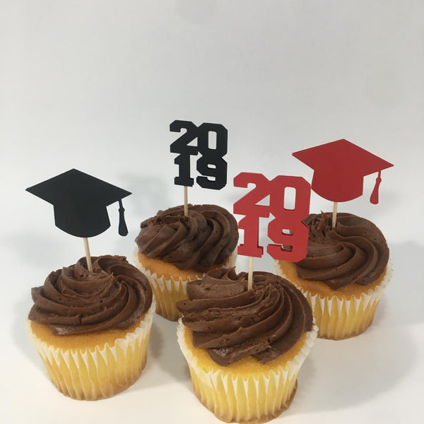 Red & Black Graduation Cupcake Toppers