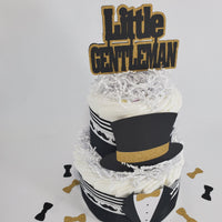 Little Gentleman 2-Tier Diaper Cake - Black, Gold
