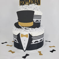 Little Gentleman 2-Tier Diaper Cake - Black, Gold
