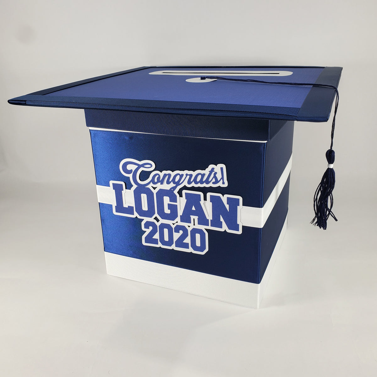 Navy and White Graduation Card Box