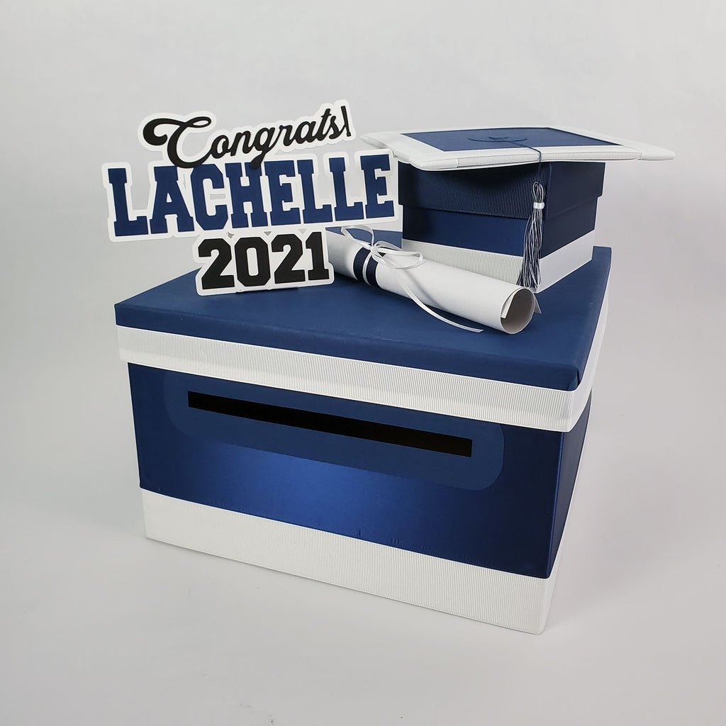 Navy & White Class of 2021 Party Card Box