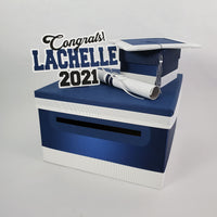 Navy & White Class of 2021 Party Card Box
