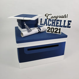 Navy & White Graduation Card Box