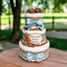 Boy Bear Diaper Cake Centerpiece, Blue, Tan