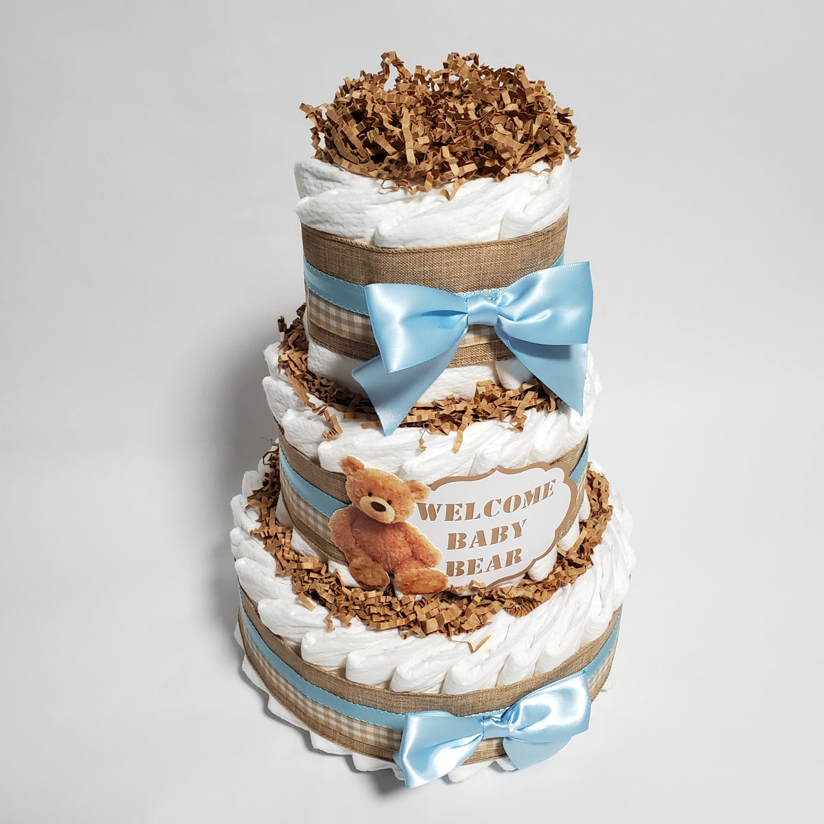Boy Bear Diaper Cake Centerpiece, Blue, Tan