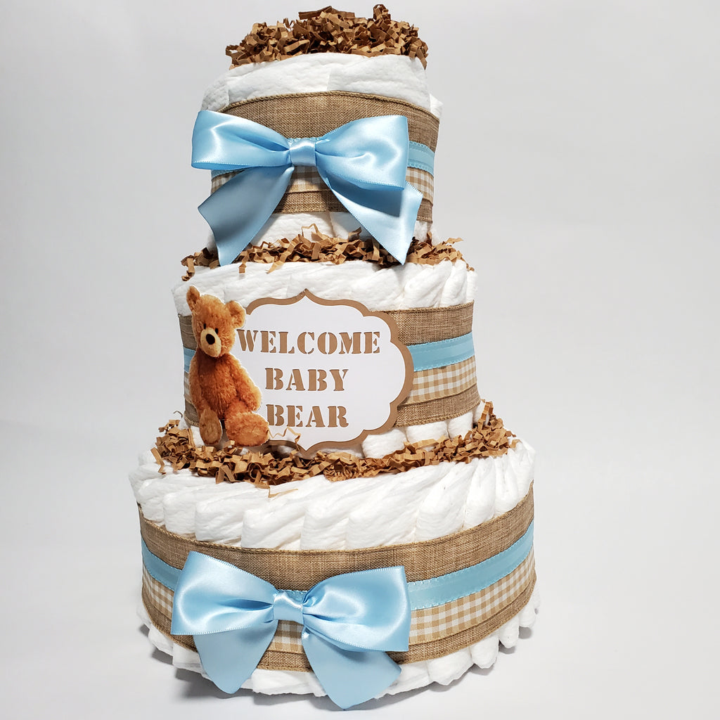 Boy Bear Diaper Cake Centerpiece, Blue, Tan