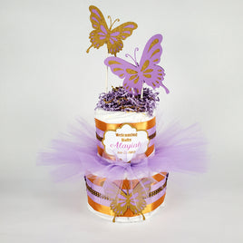Lavender & Gold Butterfly Tutu Diaper Cake