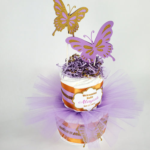 Lavender & Gold Butterfly Tutu Diaper Cake