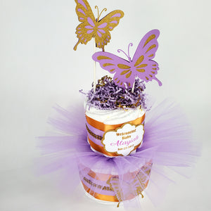 Lavender & Gold Butterfly Tutu Diaper Cake