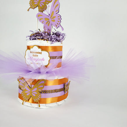 Lavender & Gold Butterfly Tutu Diaper Cake