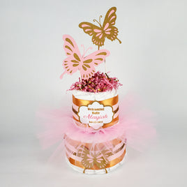 Pink & Gold Butterfly Tutu Diaper Cake