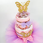 Pink, Purple, Gold Butterfly Tutu Diaper Cake