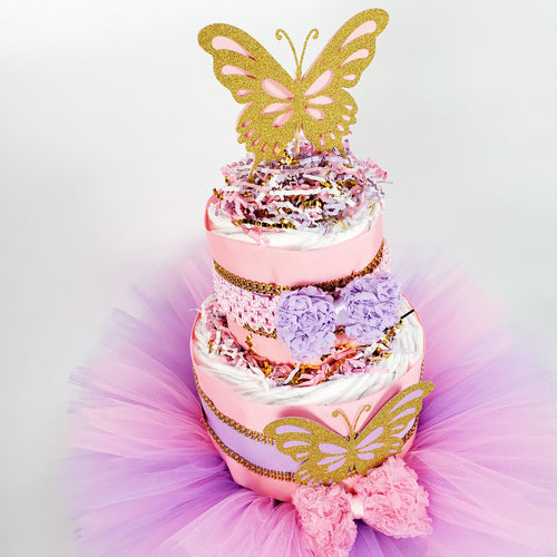 Pink, Purple, Gold Butterfly Tutu Diaper Cake