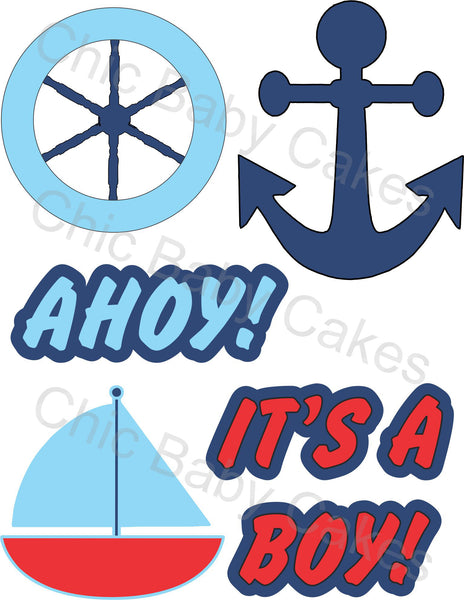 Ahoy, It's a Boy Nautical Diaper Cake Clipart, Red & Blue