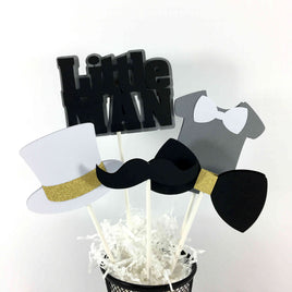 Black, Gray, & Gold Little Man Centerpiece Sticks