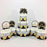 Black, Gray, & Gold Little Gentleman Diaper Cake Centerpiece
