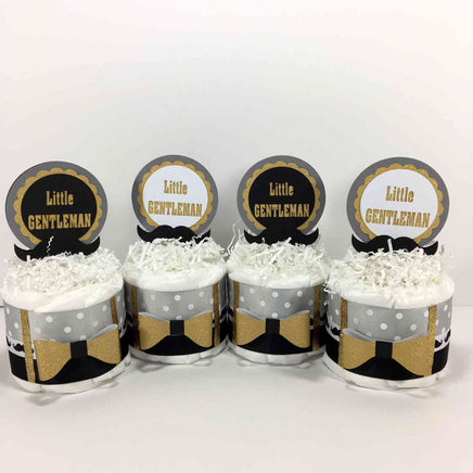 Black, Gray, & Gold Little Gentleman Mini Diaper Cake Centerpieces