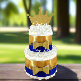 Little Prince 2 Tier Diaper Cake, Royal Blue, Gold