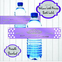 Lavender & Silver Princess Water Bottle Labesl