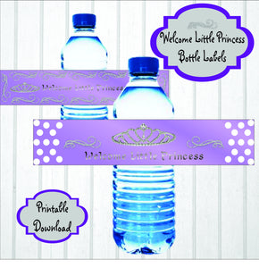 Lavender & Silver Princess Water Bottle Labesl