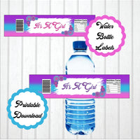 Pink, Blue, & Purple Girl Baby Shower Water Bottle Labels