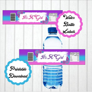 Pink, Blue, & Purple Girl Water Bottle Labels