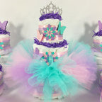 Lavender, Pink, & Teal Butterfly Tutu Diaper Cake