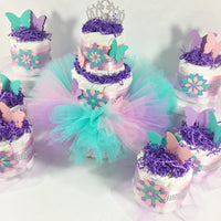 Lavender, Pink, & Teal Butterfly Tutu Diaper Cake Centerpieces
