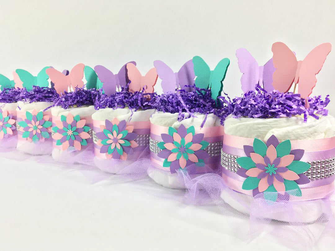 Lavender, Pink, and Teal Mini Butterfly Tutu Cakes