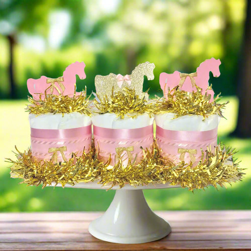Pink & Gold Horse Mini Diaper Cake Centerpiece Set