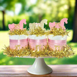 Pink & Gold Horse Mini Diaper Cake Centerpiece Set