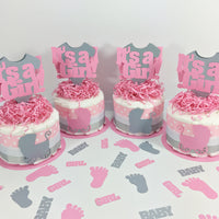 Pink & Gray It's A Girl Small Diaper Cake Centerpieces
