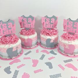 Pink & Gray It's A Girl Small Diaper Cake Centerpieces
