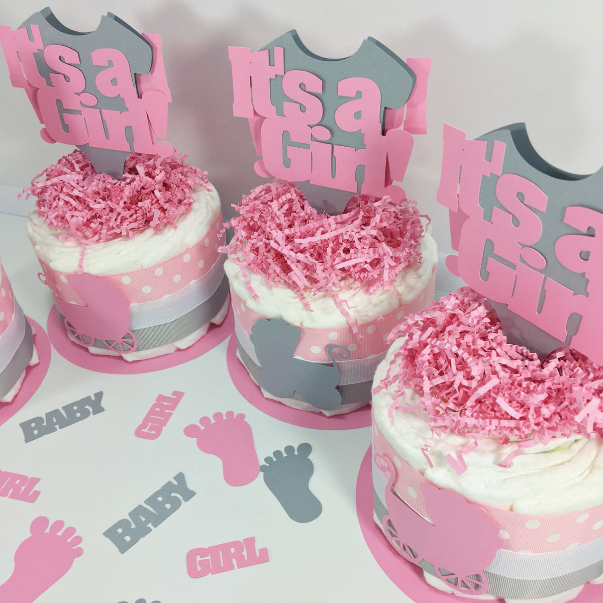 It's A Girl Small Diaper Cake Centerpieces
