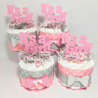Pink & Gray It's A Girl Diaper Cake Centerpiece Set