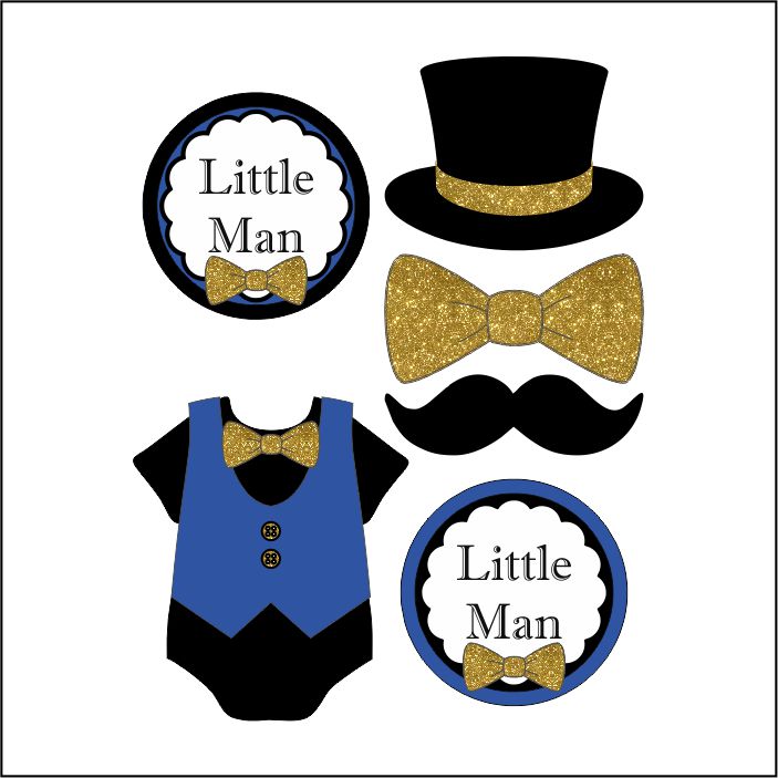 Royal Blue, Black, & Gold Little Man Diaper Cake Clipart